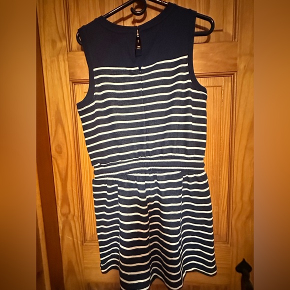 Navy and White Striped Terry Romper - Picture 2 of 3
